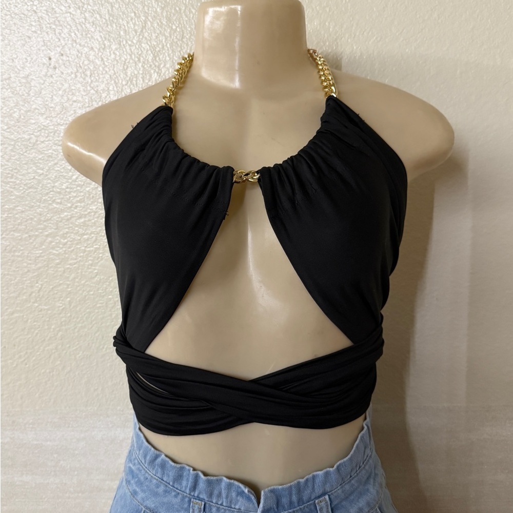 Stylish Black Halter Crop Top - Picture 3 of 3